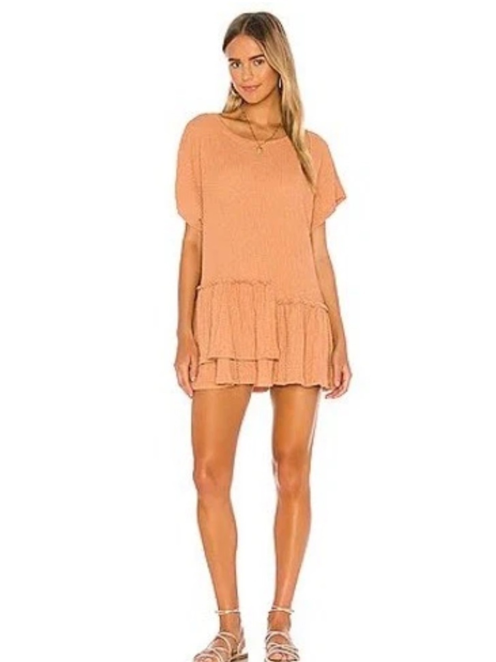 Free People Beach Marni Asymmetrical Ruffle Tunic Dress Lovely Leo Tan Sz Small
